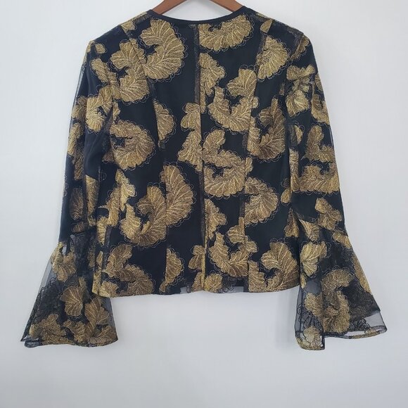 Samantha Dru Anthropologie Auria Black Gold Floral Bell Sleeve Jacket Size S NWT - Picture 3 of 9